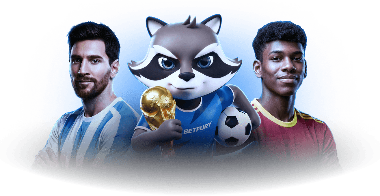 Fury World Cup 2026 with football players and BetFury mascot